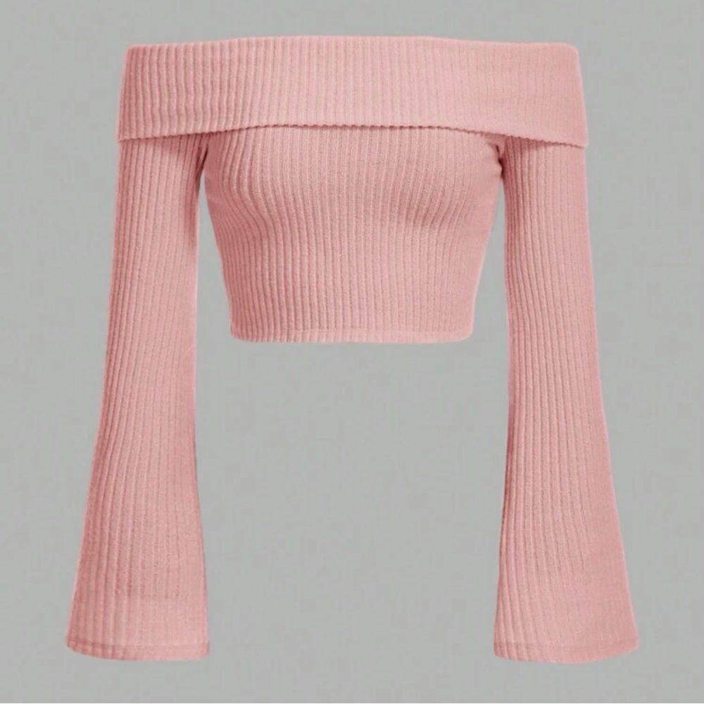 off shoulder ribbed knit tee